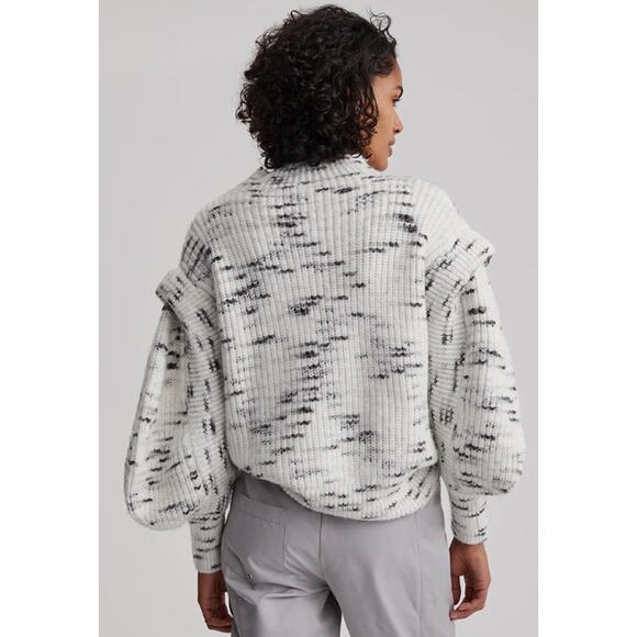 Varley Belgrave Mock Neck Ruffle Balloon Sleeve Knit Sweater Dalmation Large - Picture 3 of 10